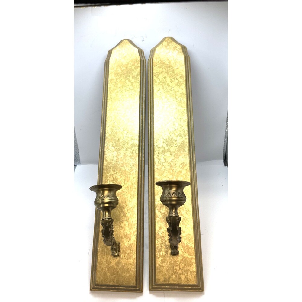 Home Interiors Wall Candle Sconces Set of 2 Brass Holders